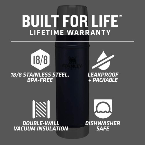 스텐리 Stanley Classic VacuumInsulatedWide MouthBottle- BPA-Free 18/8 Stainless SteelThermosfor Cold & HotBeveragesKeeps Liquid Hot or Cold for Up to 24