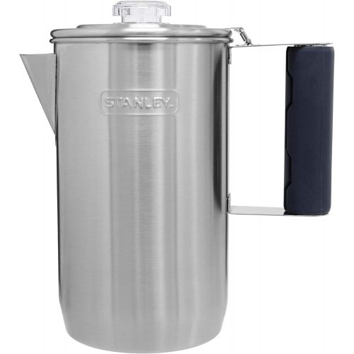 스텐리 Stanley Camp Percolator w/Silicone Cool Grip - Easy Carry, 6 Cup Stainless Steel Coffee Pot, 1.1 QT Old School Coffee Maker