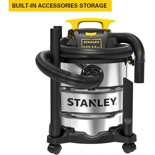 스텐리 [아마존베스트]Stanley SL18116 Wet/Dry Vacuum, 6 Gallon, 4 Horsepower, Stainless Steel Tank, 4.0 HP, Silver+Yellow