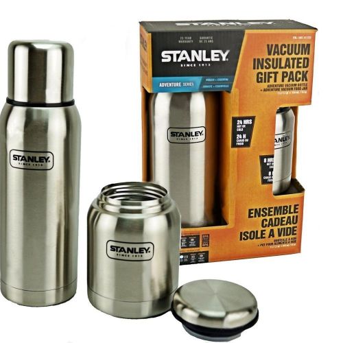 스텐리 STANLEY Stanley stainless steel portable thermos & vacuum food jar 1L bottle (Silver) + 414ml food jar (Silver) set