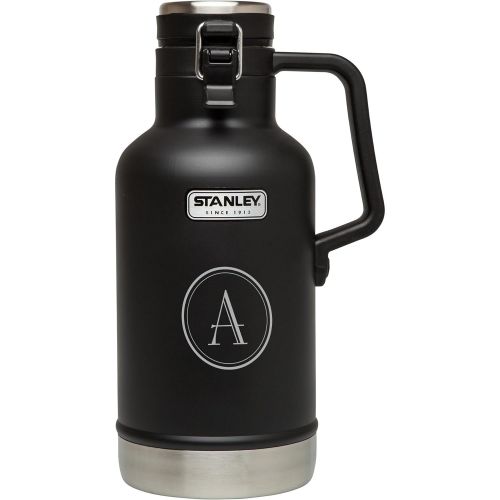 스텐리 Personalized Stanley Classic Vacuum Insulated Two Quart (64oz) Growler with Free Single Initial Laser Engraving (Matte Black)