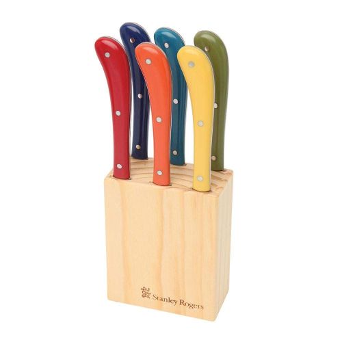  Stanley Rogers Steakmesser-Set Provincial, hochwertige Steakmesser mit feiner Wellenschliff-Klinge (Farben: Rot/Orange/Gelb/Hellblau/Dunkelblau/Gruen, Silber), Menge: 1 x 6er Set mi