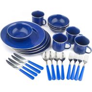 STANSPORT - Deluxe 24-Piece Enamel Tableware Set: Plates, Bowls, Mugs & Utensils