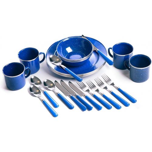  STANSPORT - Deluxe 24-Piece Enamel Tableware Set: Plates, Bowls, Mugs & Utensils