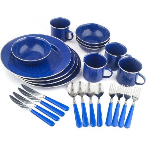 STANSPORT - Deluxe 24-Piece Enamel Tableware Set: Plates, Bowls, Mugs & Utensils