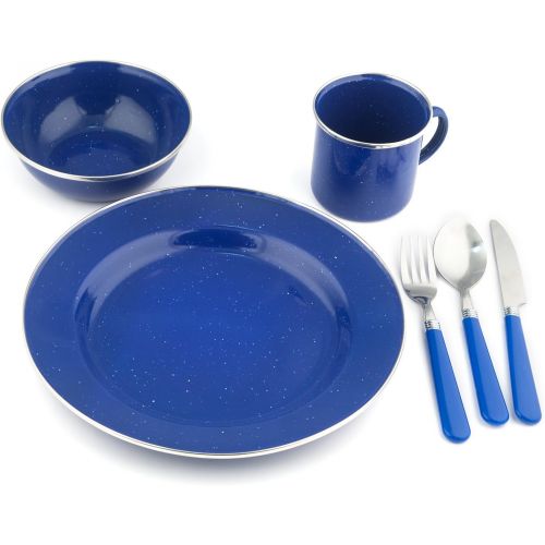  STANSPORT - Deluxe 24-Piece Enamel Tableware Set: Plates, Bowls, Mugs & Utensils