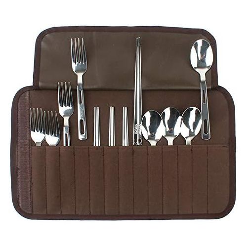  Star A 12pcs Stainless Steel Flatware Cutlery Family Set with Travel Bag, Cutlery Set Camping Barbecue Portable Stainless Steel Spoon Chopstick for Picnic