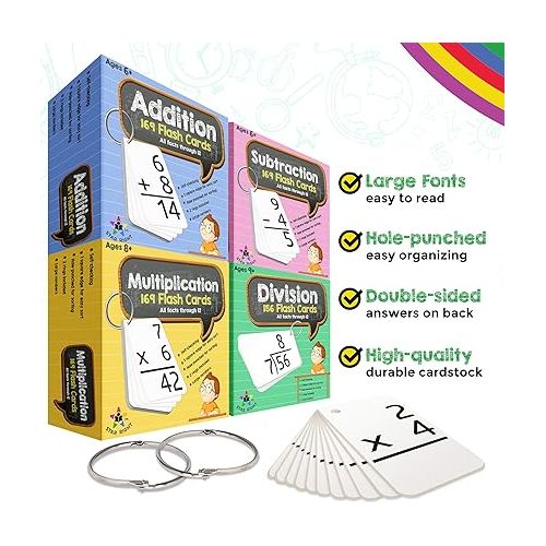  Star Right Math Flash Cards Set of 4 - Addition, Subtraction, Division, & Multiplication Flash Cards - 8 Rings - 663 Math Flash Cards - Ages 6 & Up - Kindergarten, 1st, 2nd, 3rd, 4th, 5th & 6th Grade