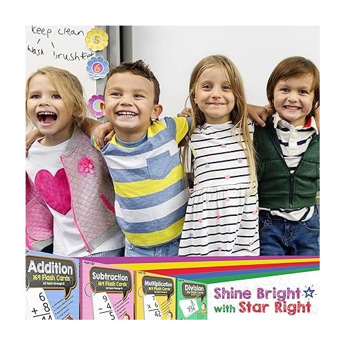  Star Right Math Flash Cards Set of 4 - Addition, Subtraction, Division, & Multiplication Flash Cards - 8 Rings - 663 Math Flash Cards - Ages 6 & Up - Kindergarten, 1st, 2nd, 3rd, 4th, 5th & 6th Grade