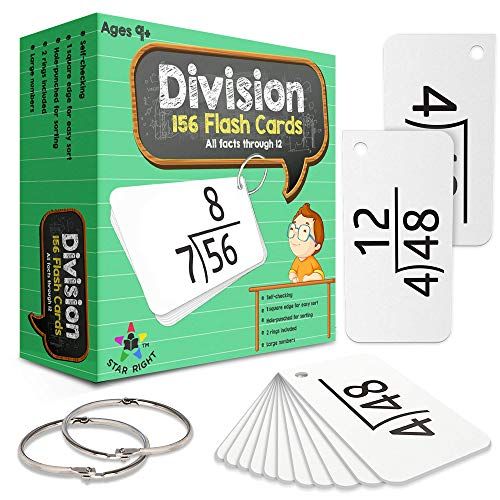  Star Right Education Math Division Flash Cards, 0-12 (All Facts, 156 Cards) With 2 Rings