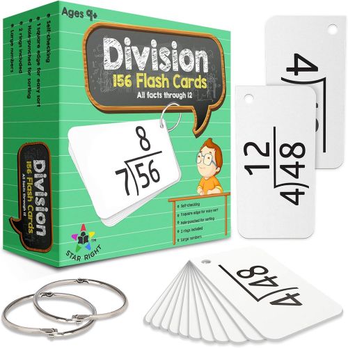  Star Right Education Math Division Flash Cards, 0-12 (All Facts, 156 Cards) With 2 Rings