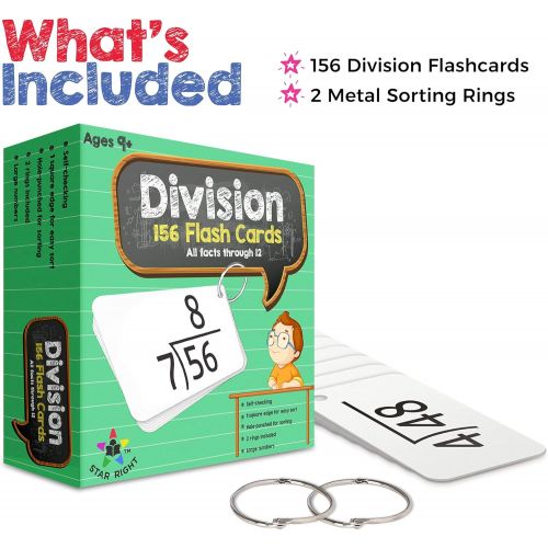  Star Right Education Math Division Flash Cards, 0-12 (All Facts, 156 Cards) With 2 Rings