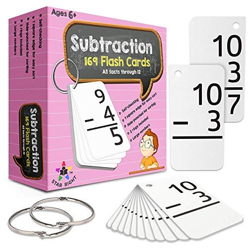  Star Right Education Subtraction Flash Cards, 0-12 (All Facts, 169 Cards) With 2 Rings