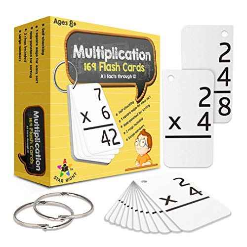  [아마존베스트]Star Right Multiplication with 2 Metal Binder Rings | 169 Self Checking Flashcards | for Ages 6 and Up