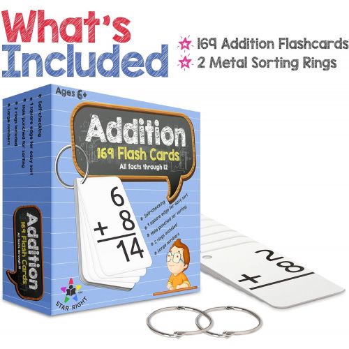  [아마존베스트]Star Right Education Addition Flash Cards, 0-12 (All Facts, 169 Cards) With 2 Rings