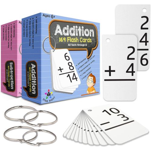  [아마존베스트]Star Right Addition and Subtraction Flashcards with 4 Metal Binder Rings | 338 Self Checking Flashcards | for Ages 6 and Up