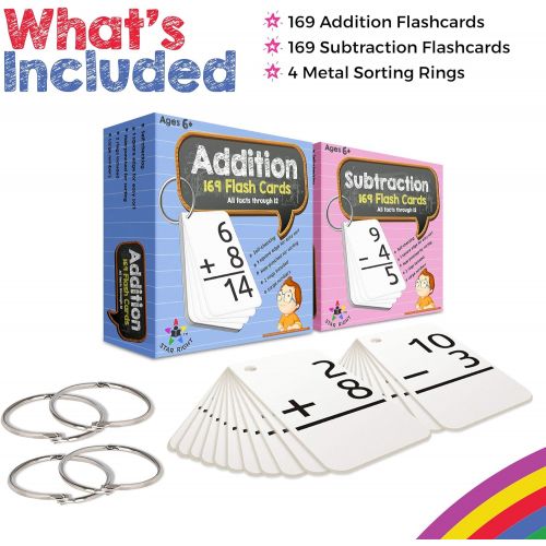  [아마존베스트]Star Right Addition and Subtraction Flashcards with 4 Metal Binder Rings | 338 Self Checking Flashcards | for Ages 6 and Up