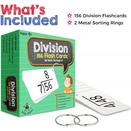  [아마존베스트]Star Right Education Math Division Flash Cards, 0-12 (All Facts, 156 Cards) With 2 Rings