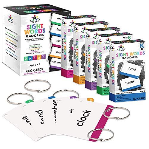  [아마존베스트]Star Right Sight Words Flash Cards Pack - 120 Academic Words, 6 Fun Games, 7 Teaching Techniques -Age of 4, 5, 6, 7 Years old, Pre K, Preschool, Kindergarten, 1st, 2nd Grade, Homes