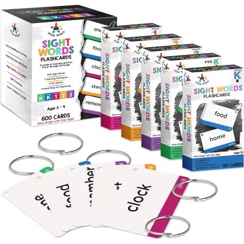  [아마존베스트]Star Right Sight Words Flash Cards Pack - 120 Academic Words, 6 Fun Games, 7 Teaching Techniques -Age of 4, 5, 6, 7 Years old, Pre K, Preschool, Kindergarten, 1st, 2nd Grade, Homes