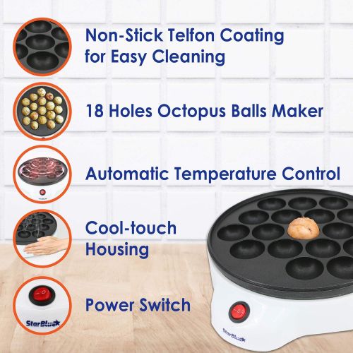  Takoyaki Maker by StarBlue with FREE Takoyaki picks - Easy and Simple to operate electric machine to make Japanese Takoyaki Octopus Ball AC 120V 50/60Hz 650W