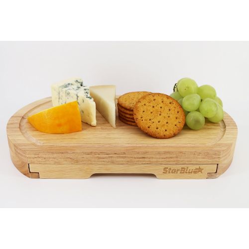  [아마존베스트]Cheese Board Set by StarBlue - with 4 Knives and Slide Out Drawer | Large Oak Wooden Cheese and Platter Cutting Serving Plate Tray | Best for housewarming and birthday gift