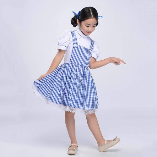  StarDY Kid Blue Gingham Dresses Girl Plaid Strappy Skirts Dance Fluffy Tutu Halloween Cosplay Princess Dress Fairy Tale ¡­