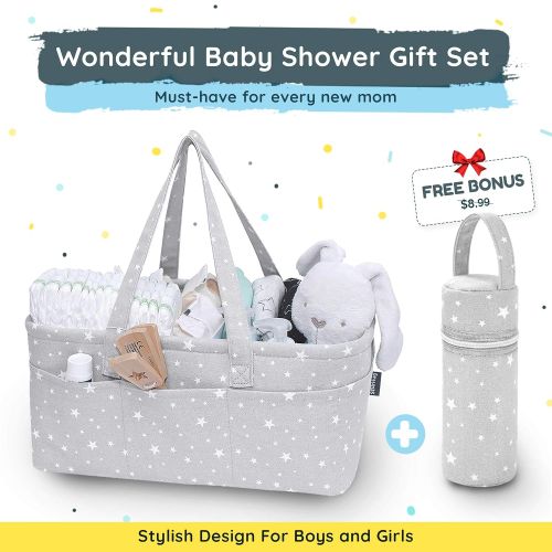  [아마존베스트]StarHug Unique Baby Diaper Caddy Organizer - Large Nursery Storage Bin for Changing Table | Car Travel Tote Bag | Boy Girl Shower Gift Basket | Newborn Registry Must Haves | Free Bonus Bot