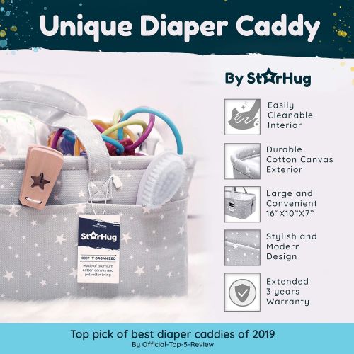  StarHug Baby Diaper Caddy Organizer - Baby Shower Gift Basket | Large Nursery Storage Bin for Changing Table | Car Travel Tote Bag | Newborn Registry Must Haves | Free Bonus Bottle