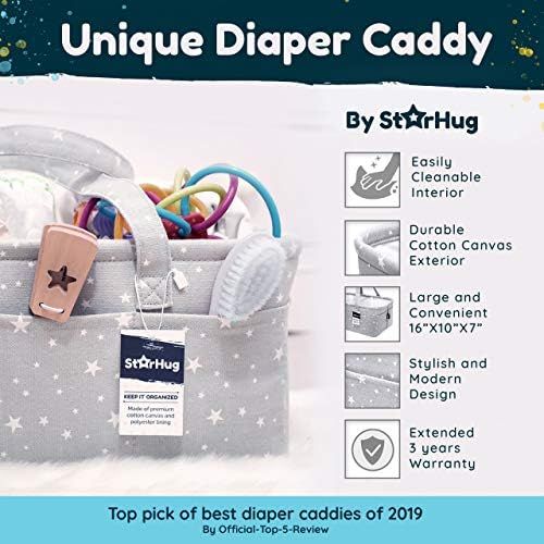  StarHug Baby Diaper Caddy Organizer - Baby Shower Gift Basket | Large Nursery Storage Bin for Changing Table | Car Travel Tote Bag | Newborn Registry Must Haves | Free Bonus Bottle