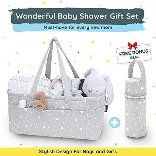  StarHug Baby Diaper Caddy Organizer - Baby Shower Gift Basket | Large Nursery Storage Bin for Changing Table | Car Travel Tote Bag | Newborn Registry Must Haves | Free Bonus Bottle