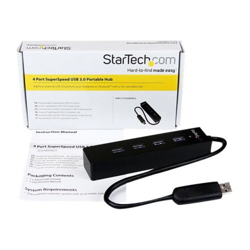  StarTech 4-Port Portable SuperSpeed USB 3.0 Hub with Built-in Cable