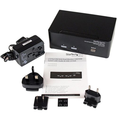  StarTech 2-Port DVI+VGA Dual Monitor KVM Switch with Audio & USB 2.0 Hub