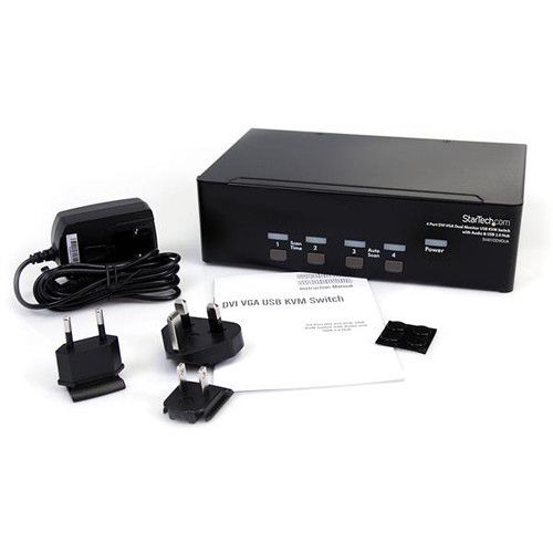  StarTech 4-Port DVI + VGA Dual Monitor KVM Switch with Audio & USB Hub (Black)
