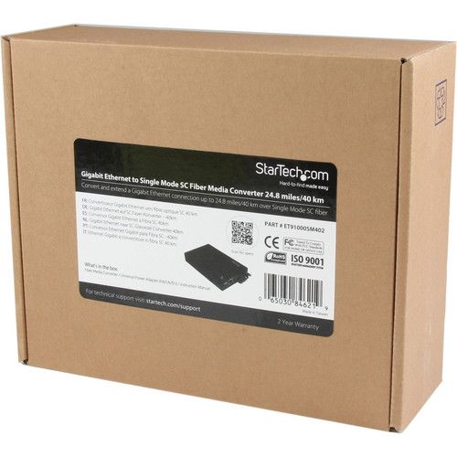  StarTech ET91000SM402 1000 Mb/s Gigabit Ethernet Fiber Media Converter (Black)