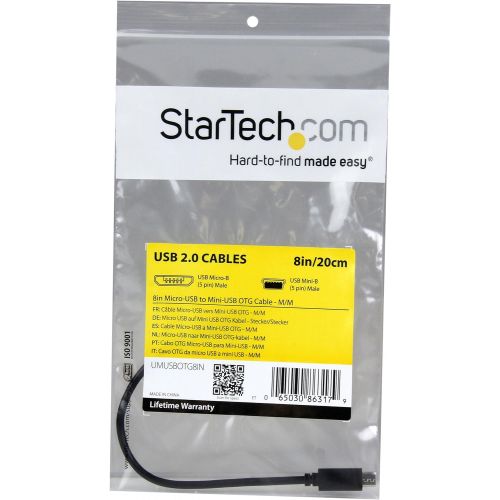  StarTech.com 8in USB OTG Cable - Micro USB to Mini USB - M/M - USB OTG Mobile Device Adapter Cable - 8 inch (UMUSBOTG8IN),Black