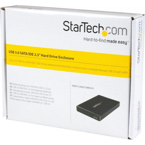  StarTech.com 2.5 IDE Hard Drive Enclosure - Supports UASP - Aluminum - IDE and SATA - USB 3.0 HDD Enclosure - External Drive