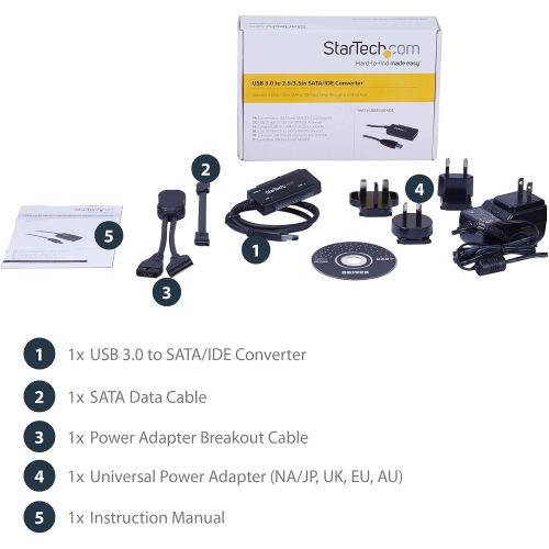  StarTech.com USB 3.0 to SATA IDE Adapter - 2.5in / 3.5in - External Hard Drive to USB Converter ? Hard Drive Transfer Cable (USB3SSATAIDE)