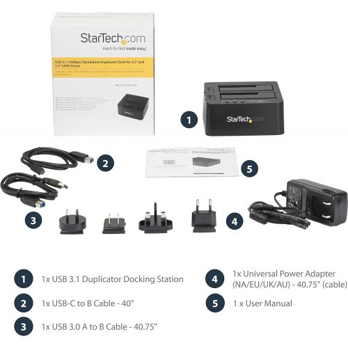  StarTech.com USB 3.1 (10Gbps) Hard Drive Duplicator Dock for 2.5 & 3.5 SATA SSD HDD + 4Kn - USB/ USB-C [Thunderbolt 3 Compatible] Cloner (SDOCK2U313R),Black