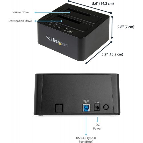  StarTech.com USB 3.1 (10Gbps) Hard Drive Duplicator Dock for 2.5 & 3.5 SATA SSD HDD + 4Kn - USB/ USB-C [Thunderbolt 3 Compatible] Cloner (SDOCK2U313R),Black