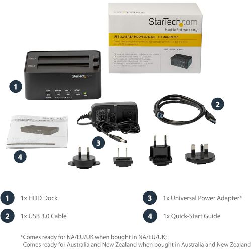  StarTech.com Dual Bay USB 3.0 Duplicator and Eraser Dock for 2.5 & 3.5 SATA SSD HDD - 1:1 Standalone Cloner & Wiper Docking Station (SATDOCK2REU3)