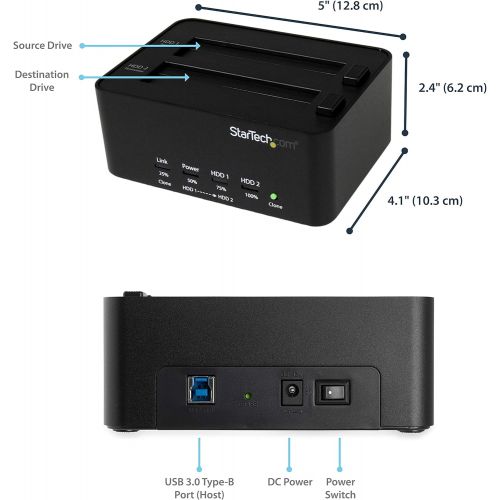  StarTech.com Dual Bay USB 3.0 Duplicator and Eraser Dock for 2.5 & 3.5 SATA SSD HDD - 1:1 Standalone Cloner & Wiper Docking Station (SATDOCK2REU3)