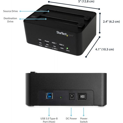  StarTech.com Dual Bay USB 3.0 Duplicator and Eraser Dock for 2.5 & 3.5 SATA SSD HDD - 1:1 Standalone Cloner & Wiper Docking Station (SATDOCK2REU3)