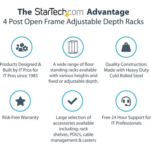  [아마존베스트]StarTech.com 12U Open Frame Server Rack - 4 Post Adjustable Depth (22 to 40) Network Equipment Rack w/ Casters/ Levelers/ Cable Management (4POSTRACK12U),Black