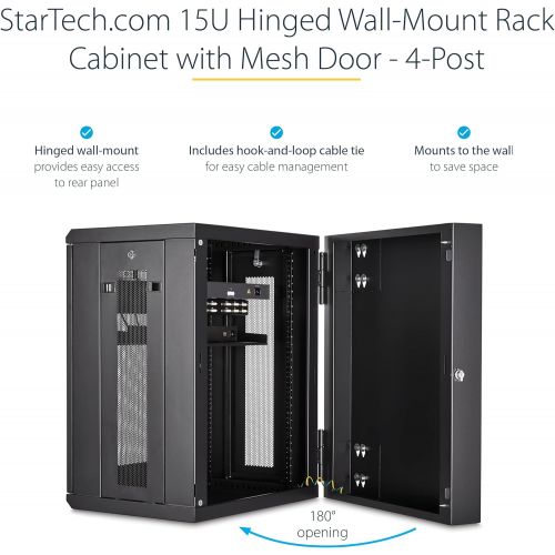  [아마존베스트]StarTech.com 15U 19 Wall Mount Network Cabinet - 16 Deep Hinged Locking IT Network Switch Depth Enclosure - Assembled Vented Computer Equipment Data Rack w/Shelf & Flexible Side Pa