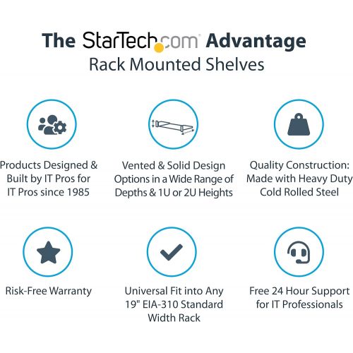  [아마존베스트]StarTech.com 2U Fixed Server Rack Mount Shelf - 22 Deep Steel Universal Cantilever Tray for 19 AV, Data, Network Equipment Rack - 50lbs (CABSHELF22)