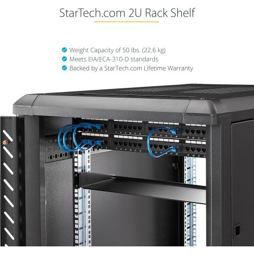  [아마존베스트]StarTech.com 2U Fixed Server Rack Mount Shelf - 22 Deep Steel Universal Cantilever Tray for 19 AV, Data, Network Equipment Rack - 50lbs (CABSHELF22)