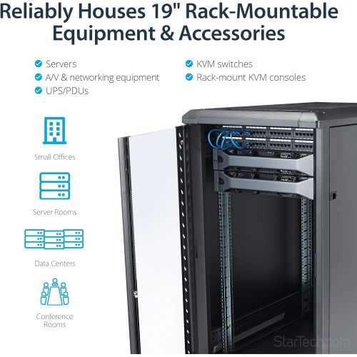  [아마존베스트]StarTech.com 22U Server Rack Cabinet with secure locking door - 4 Post Adjustable Depth (5.5 to 28.7) - 1768 lb capacity - 19 inch Portable Network Equipment Enclosure on wheels/ca