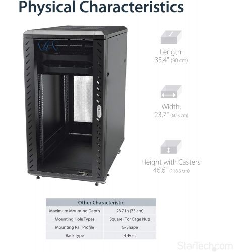  [아마존베스트]StarTech.com 22U Server Rack Cabinet with secure locking door - 4 Post Adjustable Depth (5.5 to 28.7) - 1768 lb capacity - 19 inch Portable Network Equipment Enclosure on wheels/ca