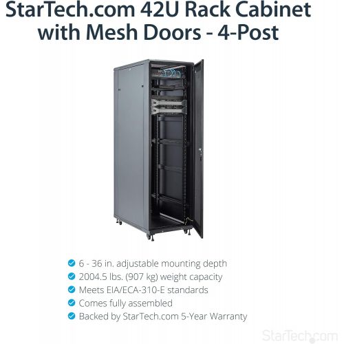  [아마존베스트]StarTech.com 42U Server Rack Cabinet - 4-Post Adjustable Depth (6 to 36) IT Network Equipment Rack Enclosure with Casters - 2000lbs (RK4236BKB)